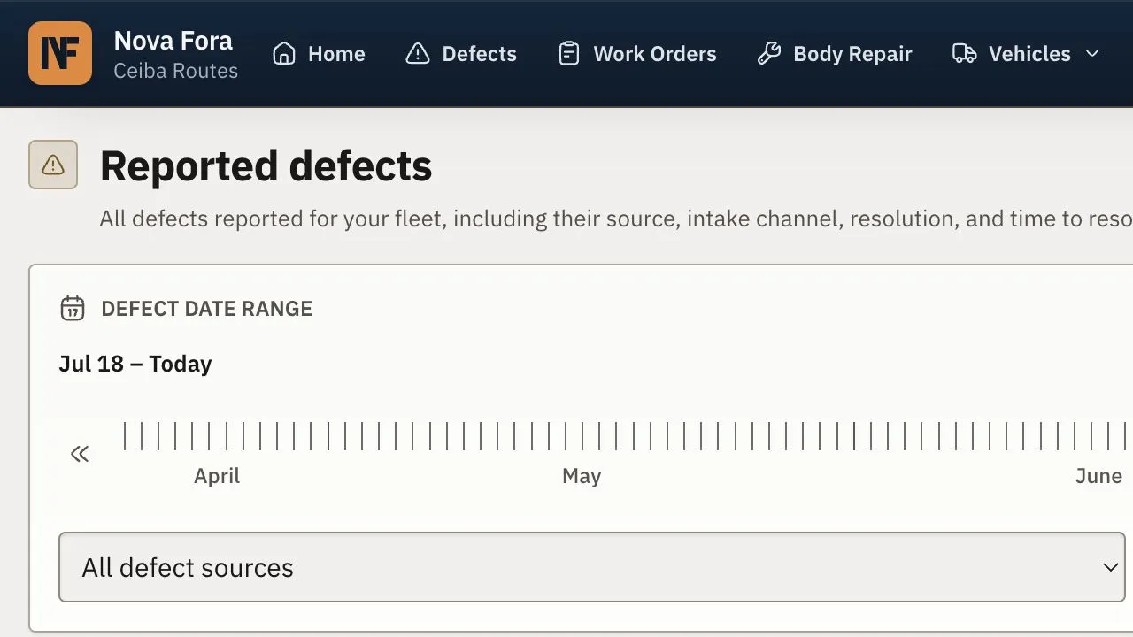 The DSP defect history report provides date and source filters.